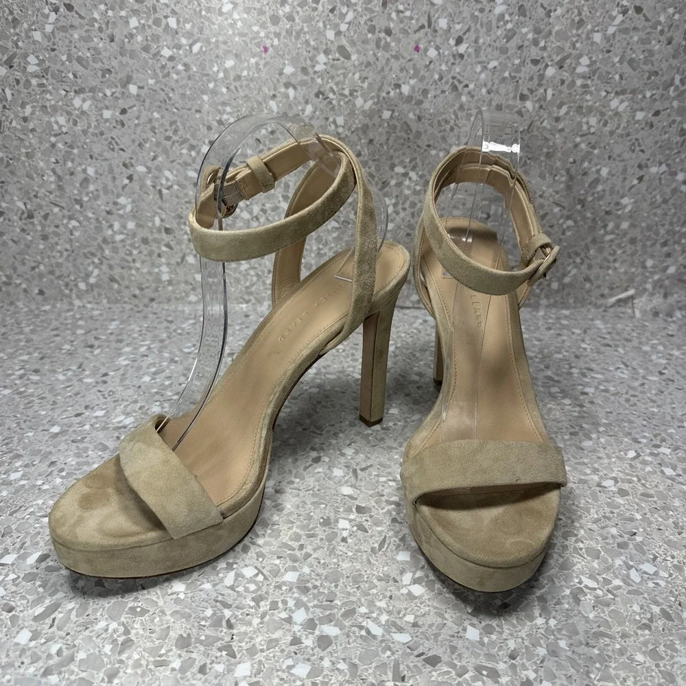Veronica Beard Darcelle Platform Sandals 10.5 Nude Suede Leather Ankle Strap
